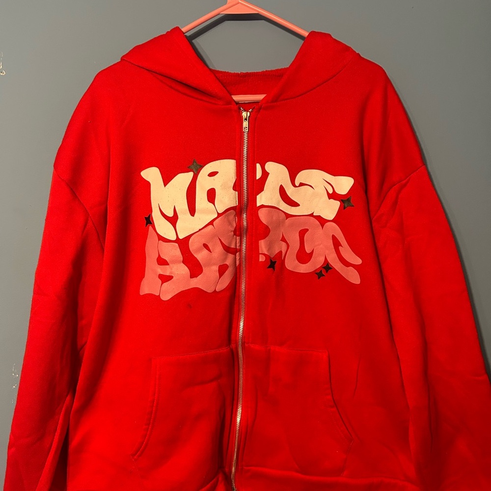 Red Graphic Zip-Up Hoodie